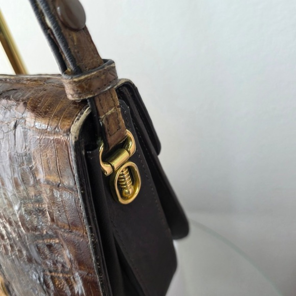 Vintage‎ Two Tone Brown Hornback Crocodile Skin Shoulder Bag Handbag - Picture 10 of 16